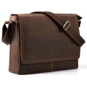 Kattee Mens Leather Flapover Everyday Work Laptop Messenger Bag  