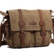 Kattee British Style Retro Mens Canvas Leather Messenger Traval Shoulder Bag Fits 15 Inch Laptop (Army Green)  