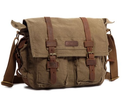 Kattee British Style Retro Mens Canvas Leather Messenger Traval Shoulder Bag Fits 15 Inch Laptop ...