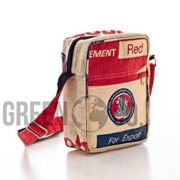 Mini Messenger Bag, Cross Body Bag, Man Purse, Made from Recycled Cement Bags, Upcycled, Hand made in Cambodia, Cobra Snake Design - Red/Blue/White  