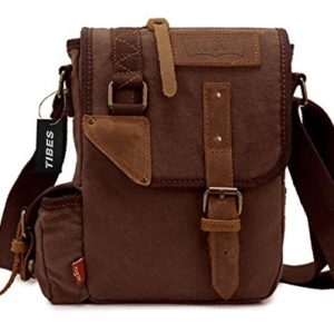 Tibes school Canvas Cross Body Bag Retro Crossbody Bag Casual shoulder bag for Men Coffee  