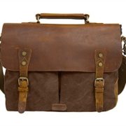 Ecosusi Men Vintage Genuine Leather Messenger Bag with Canvas Strap Fits 14 Inch Laptop (Brown)  