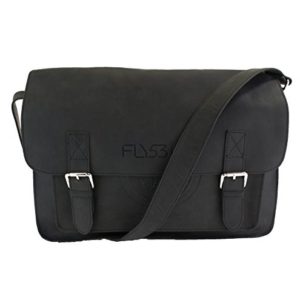 Fly53 Hendrix Black Genuine Leather Satchel Messenger Unisex Bag  