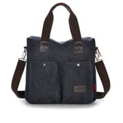 Fansela(TM) Mens Retro Business Thicken Canvas Shouder Bags Handbag Dark Blue  