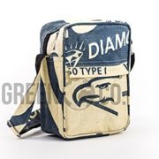 Mini Messenger Bag, Cross Body Bag, Man Purse, Made from Recycled Cement Bags, Upcycled, Hand made in Cambodia, Eagle Design - Blue/White  