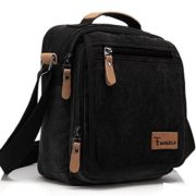 Fansela(TM) Retro Vintage Multi-pocket Small Cavnas Shoulder Bag Cross-body Pack (Black)  