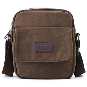 Eshow Men's Small Canvas Cross Body Everyday Satchel Bag, Brown  