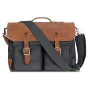 Kattee Mens Vintage Canvas Leather School Satchel Messenger Laptop Shoulder Bag Work Briefcase  