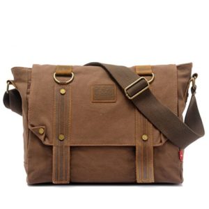 EcoCity Vintage Leather Canvas Shoulder Satchels Messenger Bags School Satchel Bag MB0033C2 (Coffee)  