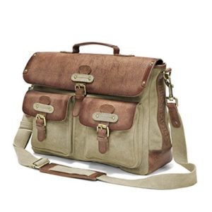 DRAKENSBERG Kimberley Messenger Laptop Bag, for 15" notebooks, briefcase, shoulder bag, hand bag, canvas, buffalo leather, safari-style, beige, sand-coloured, brown  