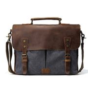 TIDING Men's Vintage Canvas Cotton Genuine Leather Casual Leisure School Outdoor Travel Satchel Hobo Messenger Shoulder Bag Dark Grey  