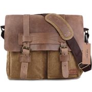 TOP-BAG® New Vintage Canvas Leather Schoolbag Military Shoulder Crossbody Messenger Bag, MC2138K-5 (Coffee)  