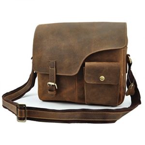 Le'aokuu Mens Genuine Crazy Horse Leather Messenger Shoulder School Cross Body Bag Satchel (Brown)  