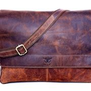 hlc 16" Leather Messenger Satchel Flap Over Laptop Buffalo Leather Vintage Look Genuine Leather Messenger Bag  