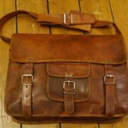 True Grit Leather- "Manchester" Leather Laptop Messenger Briefcase Crossover Shoulder Bag (15 Inch)  