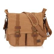 Veevan Unisex Vintage Canvas Leather Shoulder Satchel Messenger Bag (Khaki)  