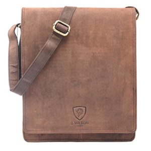 100% Pure Genuine Real Vintage Hunter Leather Handmade Mens Leather Flapover Everyday Crossover Shoulder Work iPad Messenger Bag  