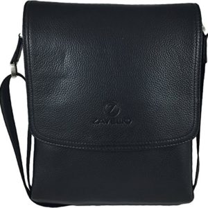 Zavelio Men's Genuine Leather Medium Cross Body Shoulder Satchel Messenger Bag Black  