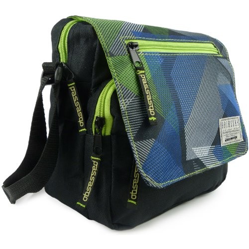 DYNAMIC Design SMALL Canvas Messenger Bag Cross Body Shoulder Unisex by Obsessed (Black & Green ...