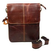 BAIGIO Mens Leather Shoulder Bag Casual Messenger Bag Cross-body Reddish Brown Wax Leather  