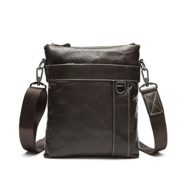 Stepack Brand 100% Genuine Leather Fashion Men's Messenger Bag Simple Shoulder Bag (Dark Coffee)  