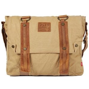 EGOGO Man's Messenger Luggage Satchel Vintage Leather Canvas Causal Shoulder Bag Business Briefcase (Khaki)  