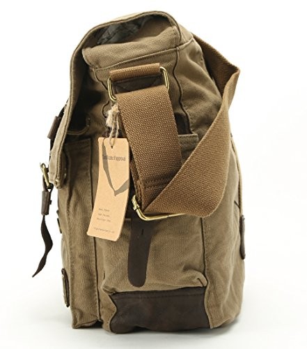 sulandy@ mens womens canvas leather shoulder bag bags (large, army green) - Mens Messenger Bags UK
