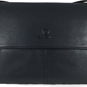Zavelio Men's Genuine Leather Briefcase Shoulder Messenger Bag Black  
