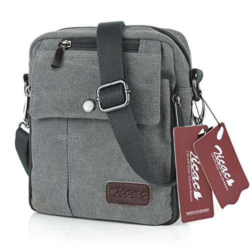 Zicac Mens Small Canvas Shoulder Messenger Handbag Briefcase for Office Casual Everyday Satchel ...