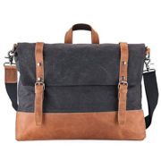 Lecxci Men's Large Canvas Leather Messenger Shoulder Bag Crossbody Satchel Laptop School Bag Briefcase Handbag (Grey)  