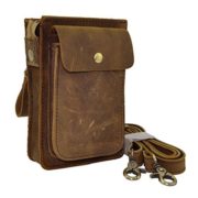 Dopobo® Mens Waist Belt Bag - Cow Leather Mini Small Fanny Waist Hip Bum Pack Single Shoulder / Messager / Crossbody / Chest Bag (Light Brown)  