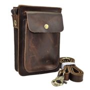 Dopobo® Mens Waist Belt Bag - Cow Leather Mini Small Fanny Waist Hip Bum Pack Single Shoulder / Messager / Crossbody / Chest Bag (Dark Brown)  