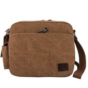 HaoWorld Multifunction Men Canvas Bag Casual Travel Shoulder Male Crossbody School Bag (Horizontal Brown)  