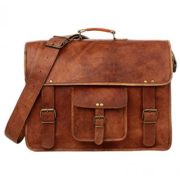 IHV Vintage Men's 15" Genuine Leather Messenger Satchel School Laptop Bag Medium Brown  